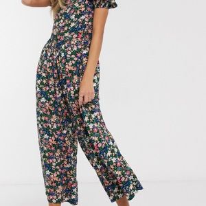 Asos Design Lace Up Back Jumpsuit In Ditsy Floral